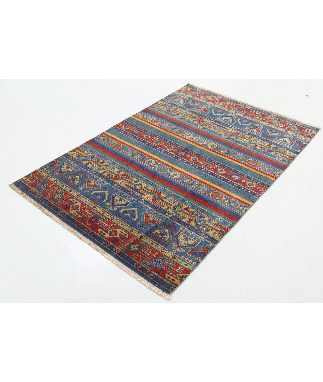 Gulshan Wool & Bamboo Silk Rug - 4'0'' x 5'10'' 4'0'' x 5'10'' (120 X 175) / Blue / Red
