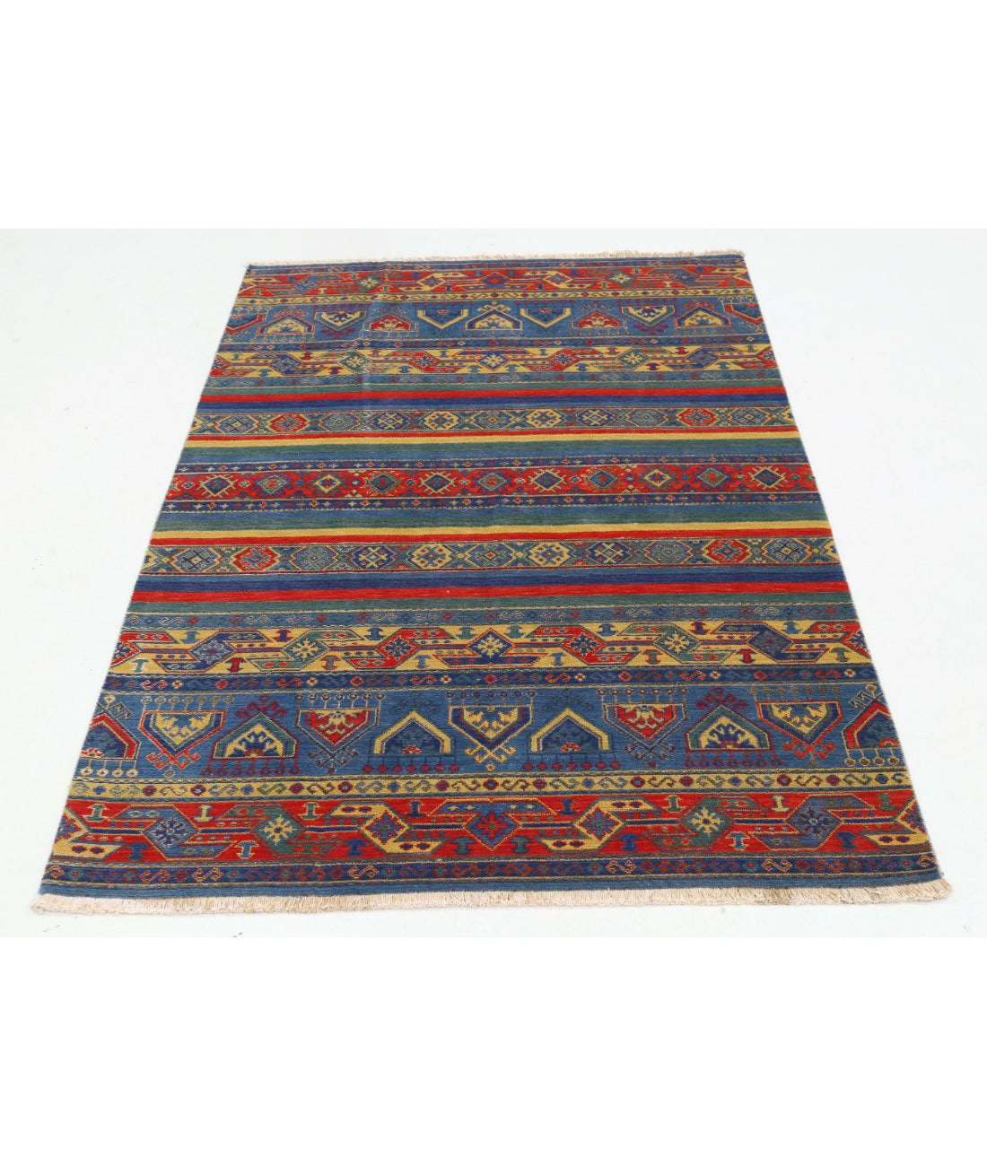 Gulshan Wool & Bamboo Silk Rug - 4'0'' x 5'10'' 4'0'' x 5'10'' (120 X 175) / Blue / Red