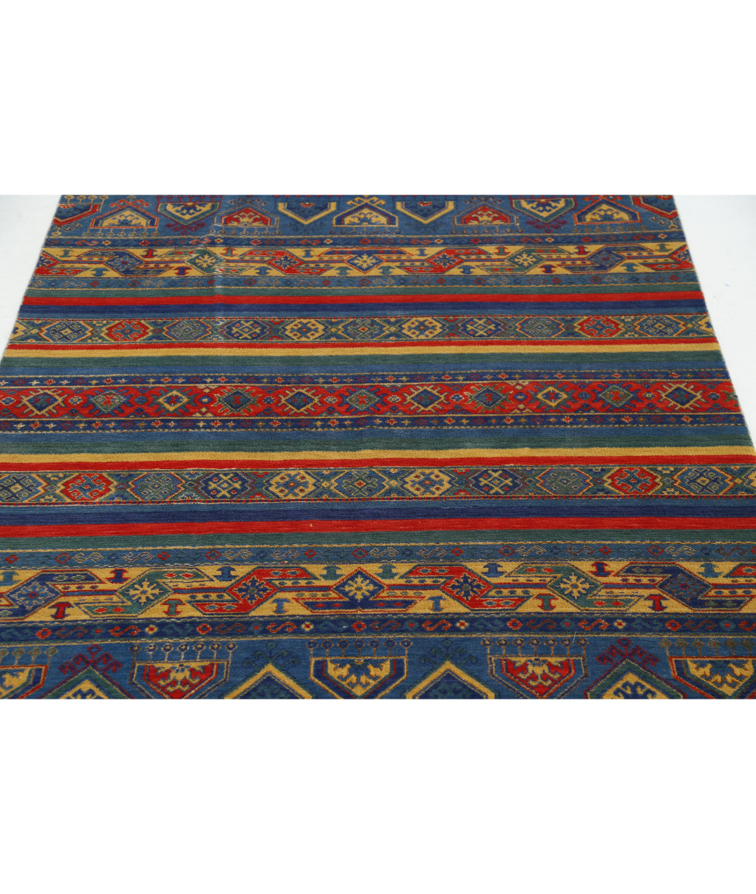 Gulshan Wool & Bamboo Silk Rug - 4'0'' x 5'10'' 4'0'' x 5'10'' (120 X 175) / Blue / Red