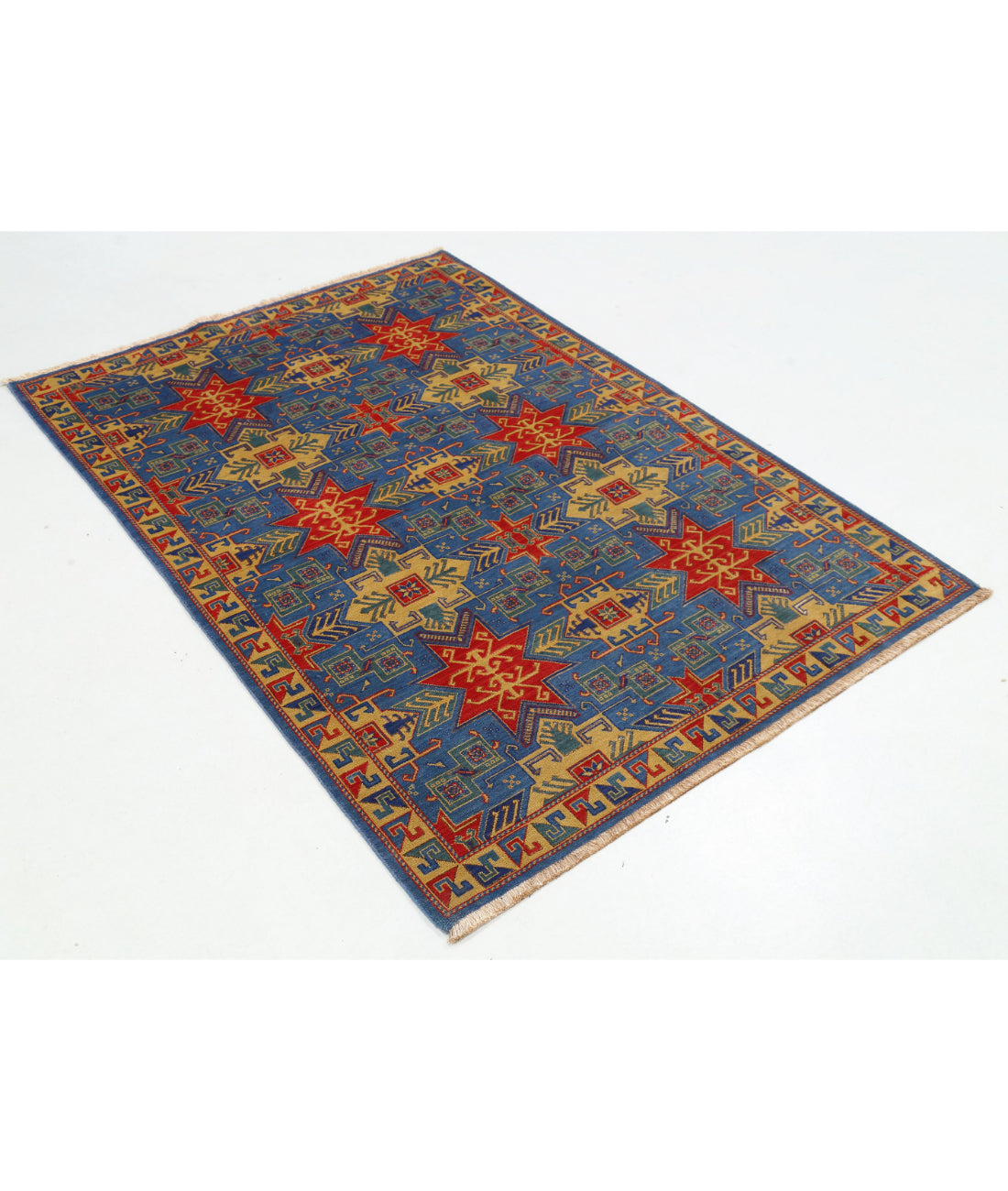 Gulshan Wool & Bamboo Silk Rug - 4'0'' x 5'9'' 4'0'' x 5'9'' (120 X 173) / Blue / Gold