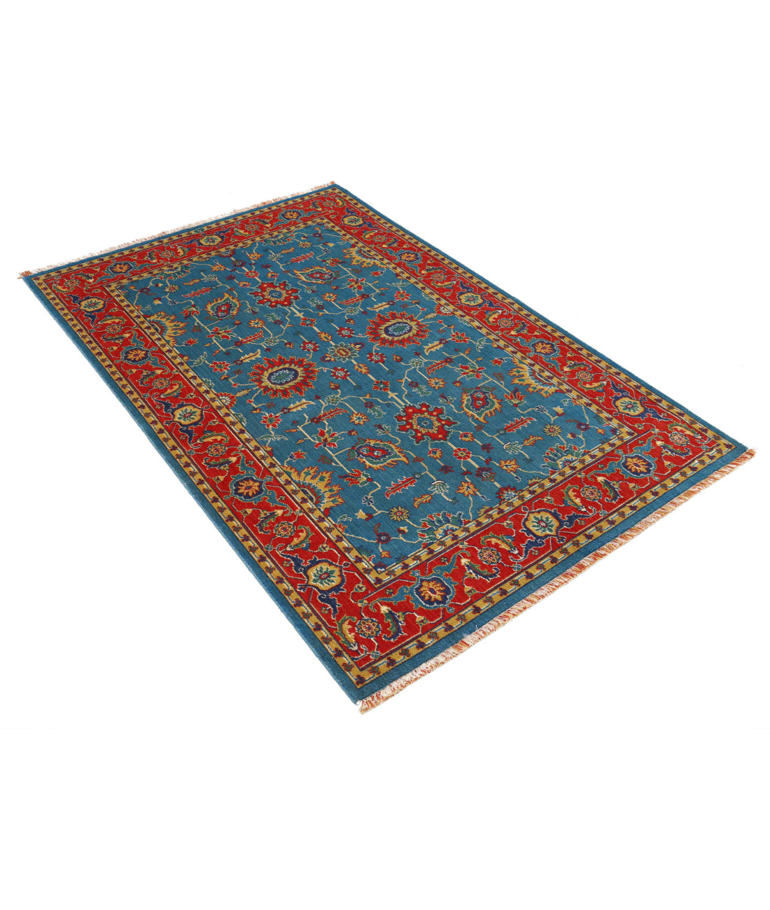 Gulshan Wool & Bamboo Silk Rug - 3'10'' x 6'1'' 3'10'' x 6'1'' (115 X 183) / Blue / Red