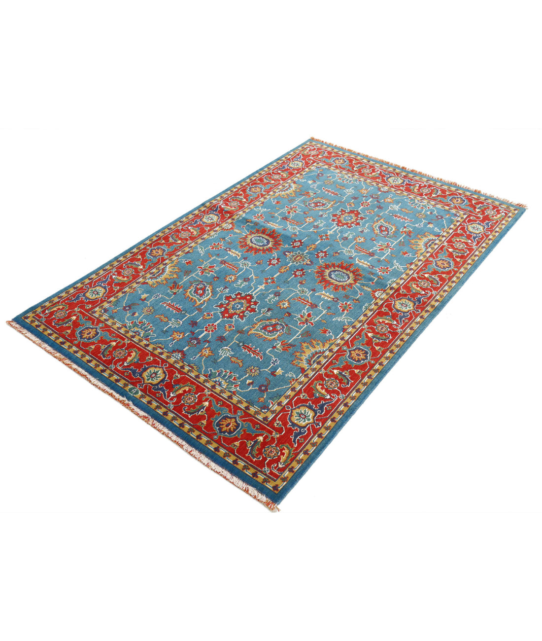 Gulshan Wool & Bamboo Silk Rug - 3'10'' x 6'1'' 3'10'' x 6'1'' (115 X 183) / Blue / Red