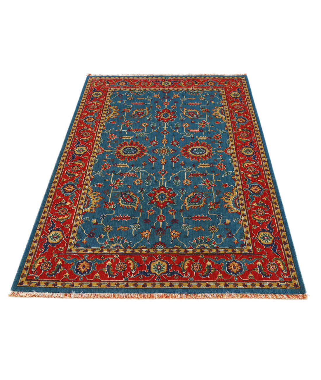 Gulshan Wool & Bamboo Silk Rug - 3'10'' x 6'1'' 3'10'' x 6'1'' (115 X 183) / Blue / Red