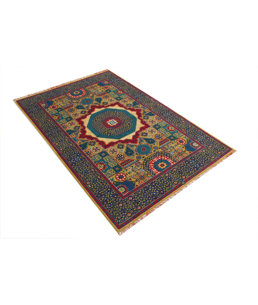 Gulshan Wool & Bamboo Silk Rug - 3'10'' x 6'0'' 3'10'' x 6'0'' (115 X 180) / Gold / Blue