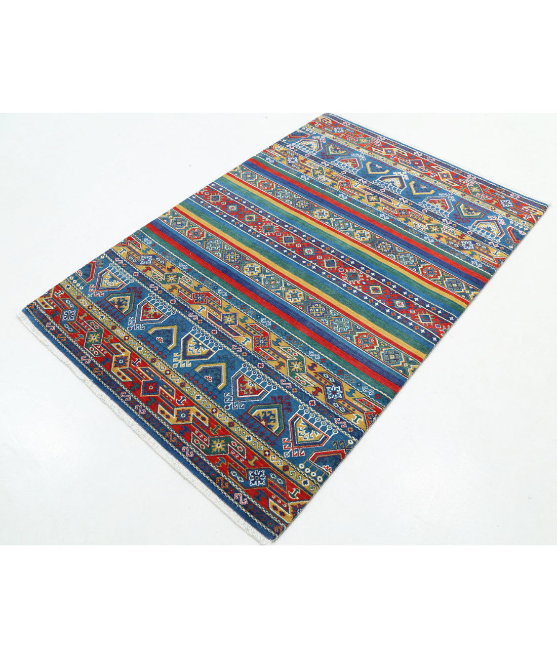 Gulshan Wool & Bamboo Silk Rug - 4'0'' x 5'10'' 4'0'' x 5'10'' (120 X 175) / Blue / Green