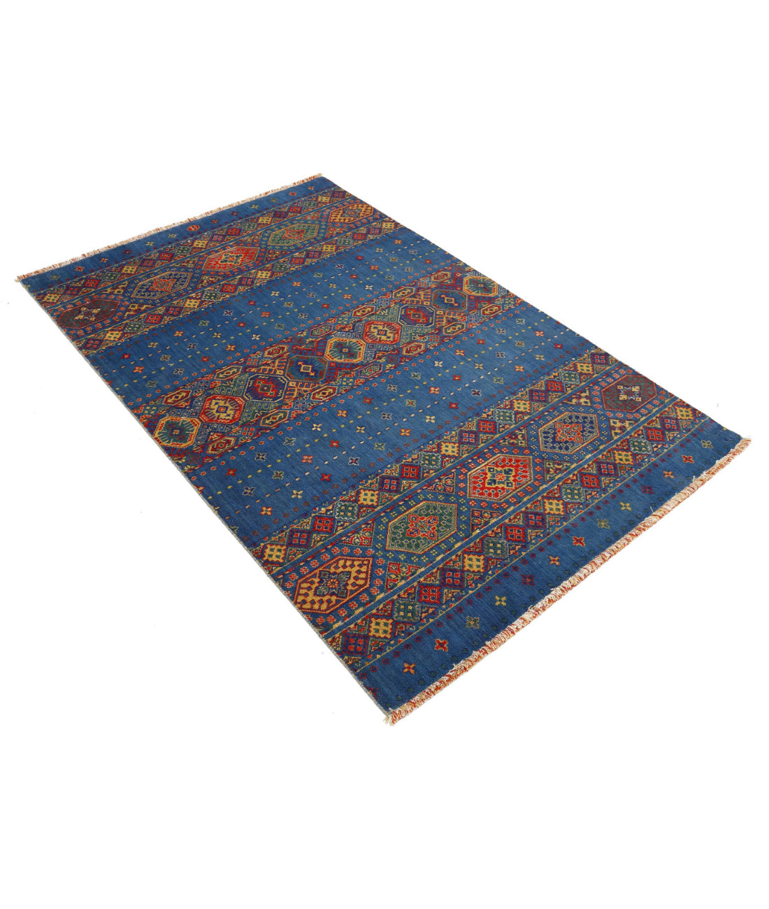 Gulshan Wool & Bamboo Silk Rug - 3'10'' x 6'0'' 3'10'' x 6'0'' (115 X 180) / Blue / Red