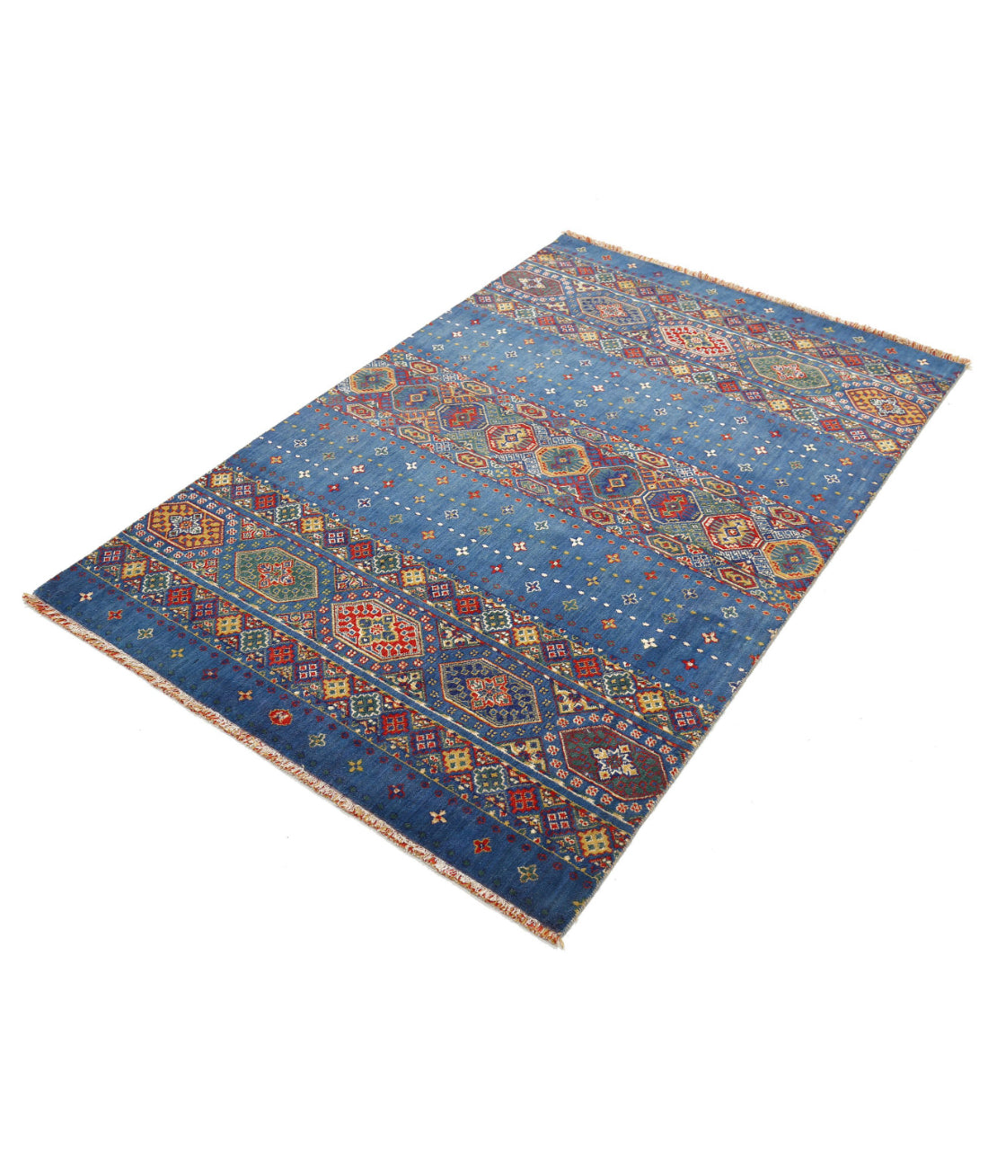 Gulshan Wool & Bamboo Silk Rug - 3'10'' x 6'0'' 3'10'' x 6'0'' (115 X 180) / Blue / Red