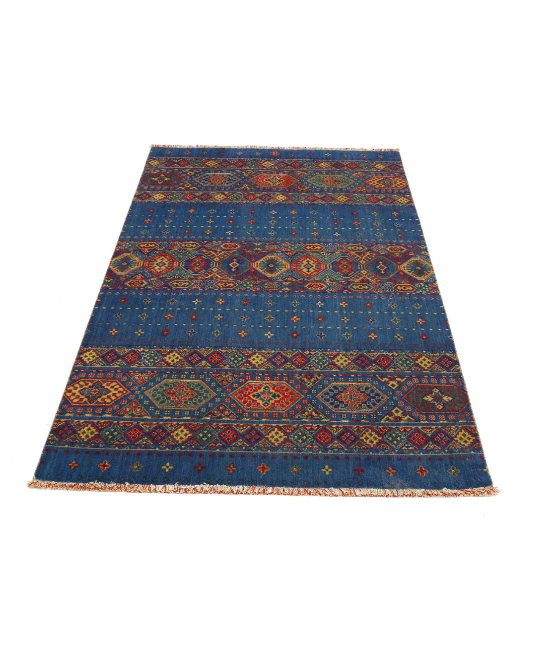 Gulshan Wool & Bamboo Silk Rug - 3'10'' x 6'0'' 3'10'' x 6'0'' (115 X 180) / Blue / Red