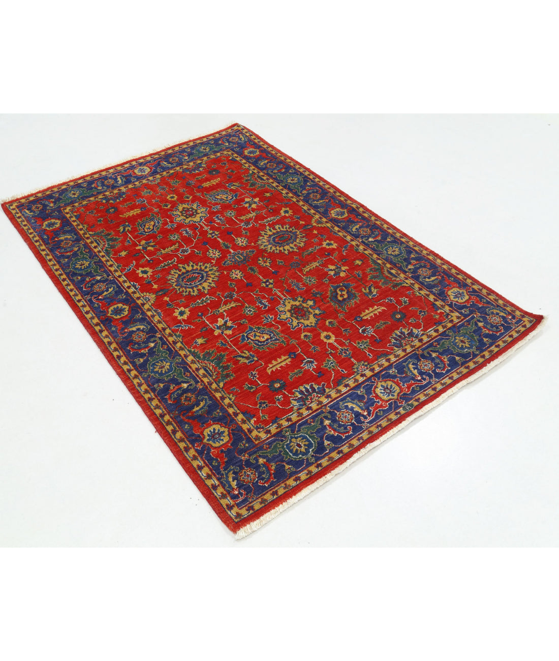 Gulshan Wool & Bamboo Silk Rug - 4'0'' x 5'10'' 4'0'' x 5'10'' (120 X 175) / Red / Blue