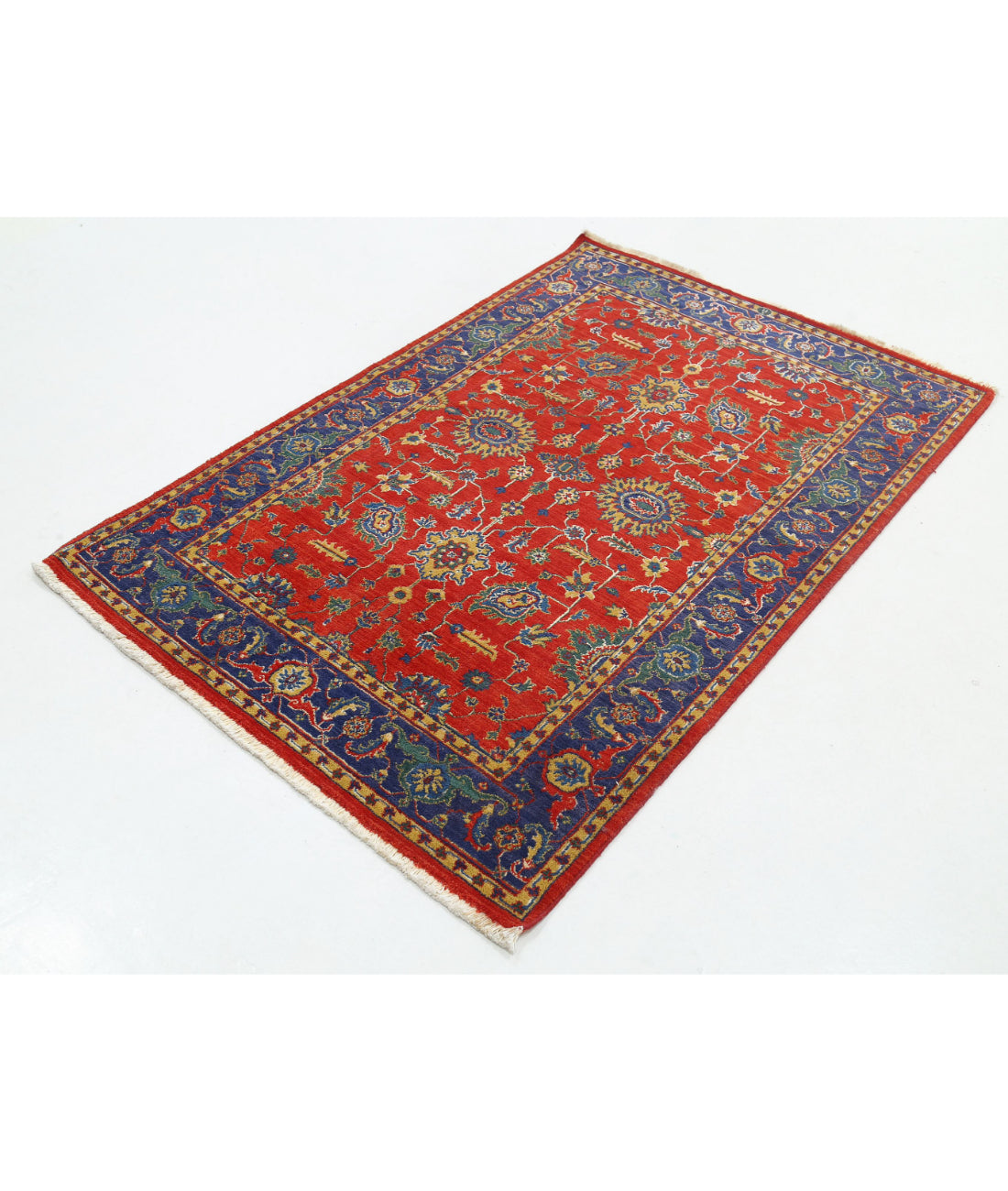 Gulshan Wool & Bamboo Silk Rug - 4'0'' x 5'10'' 4'0'' x 5'10'' (120 X 175) / Red / Blue