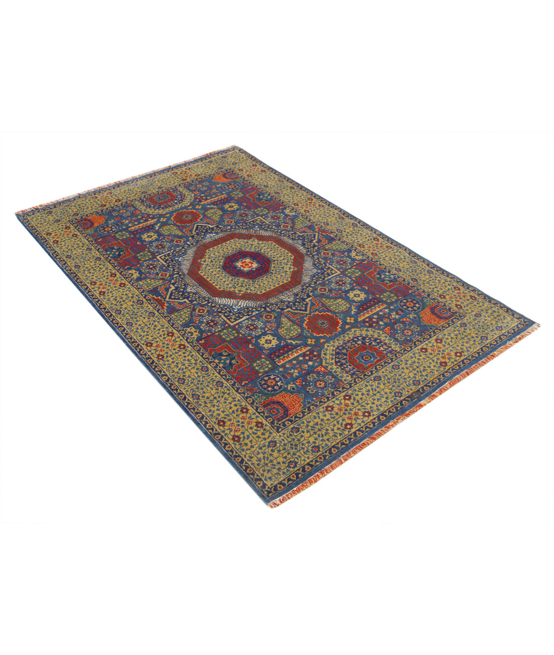 Gulshan Wool & Bamboo Silk Rug - 3'10'' x 6'0'' 3'10'' x 6'0'' (115 X 180) / Blue / Gold