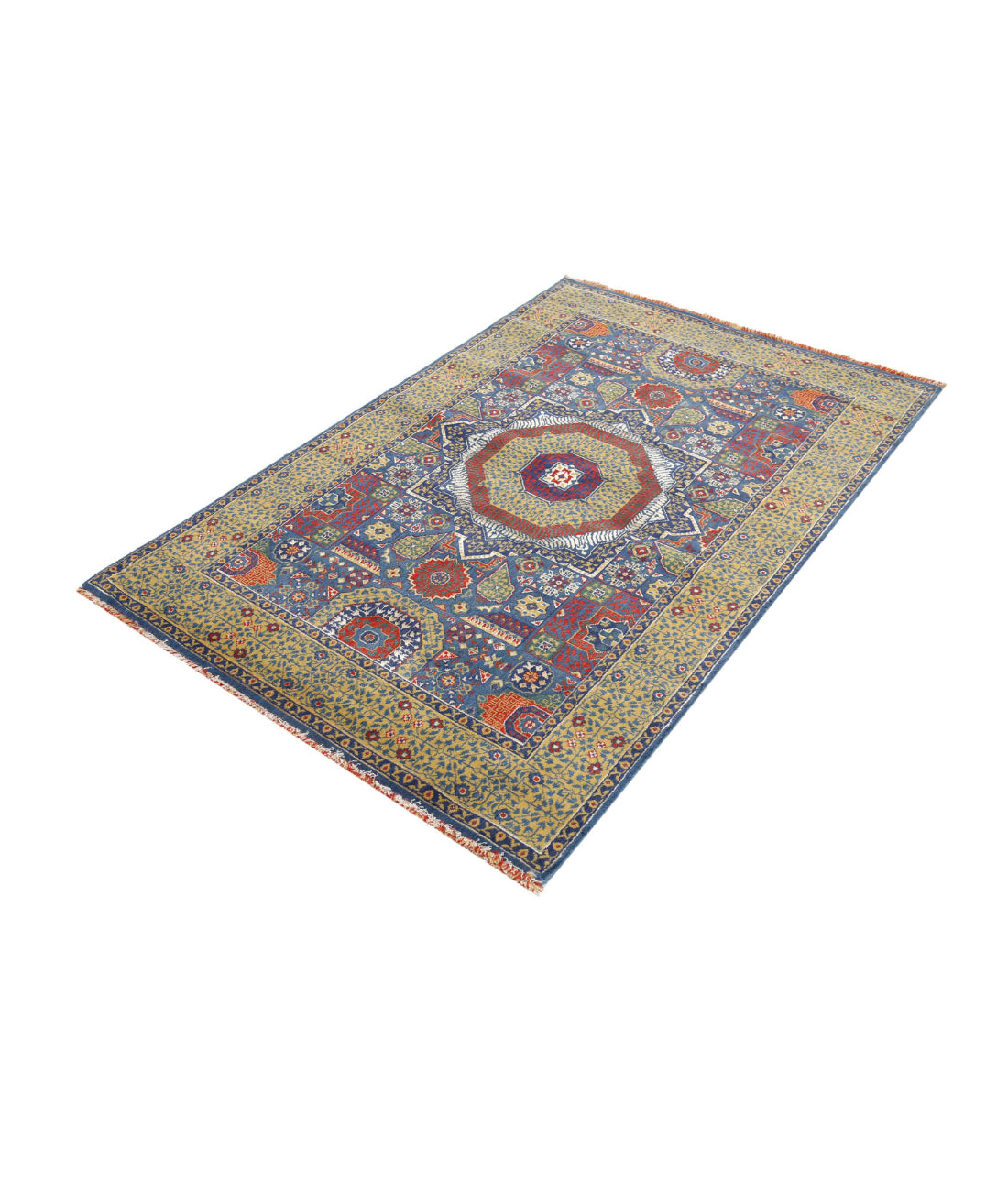 Gulshan Wool & Bamboo Silk Rug - 3'10'' x 6'0'' 3'10'' x 6'0'' (115 X 180) / Blue / Gold