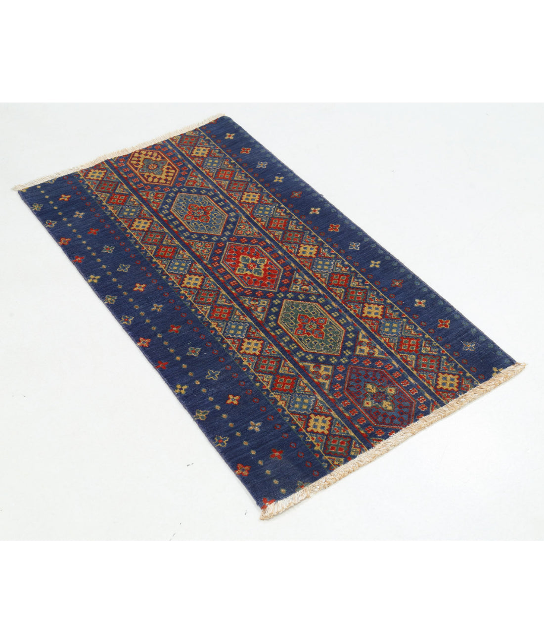 Gulshan Wool & Bamboo Silk Rug - 2'2'' x 3'9'' 2'2'' x 3'9'' (65 X 113) / Blue / Red