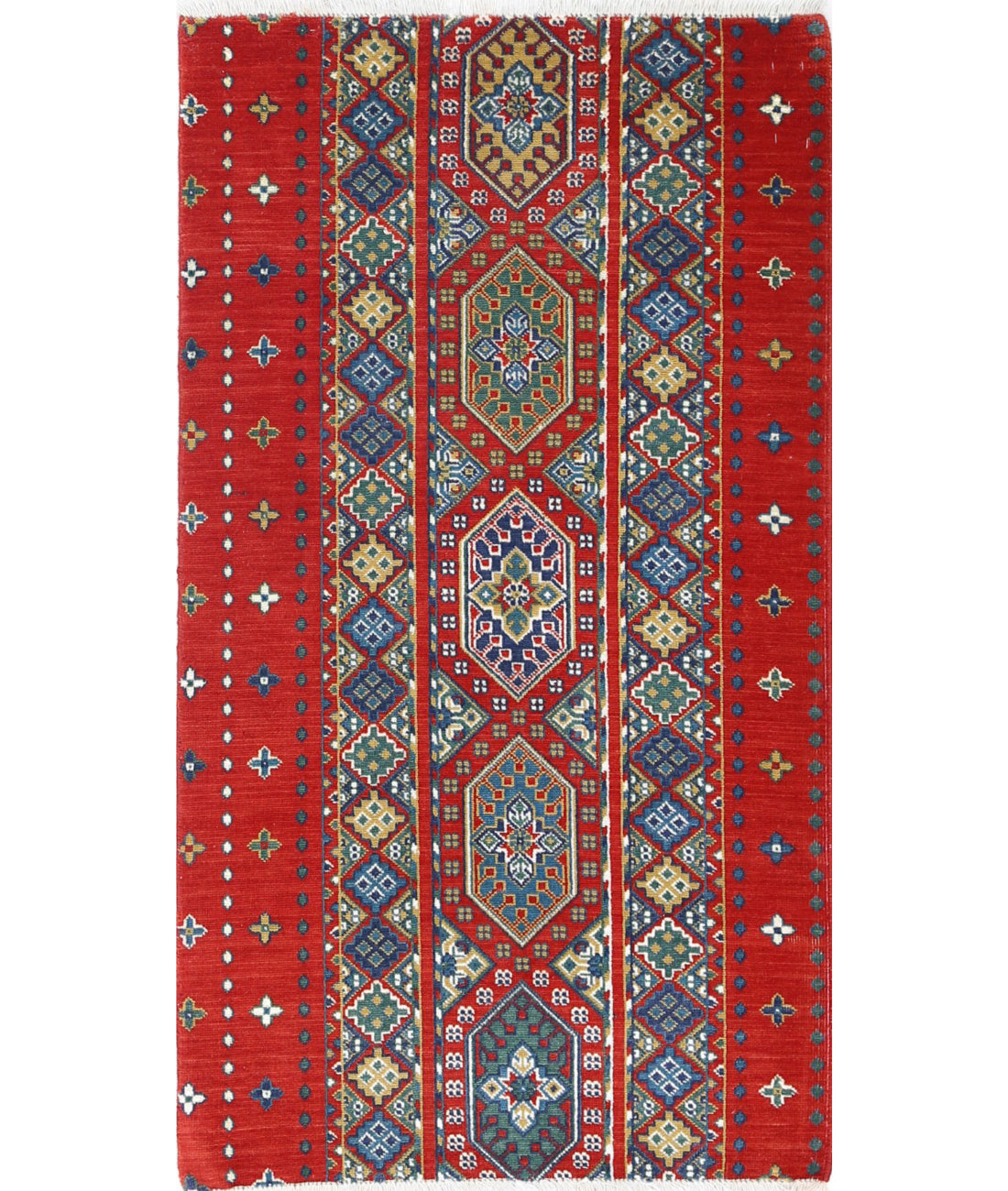 Gulshan Wool & Bamboo Silk Rug - 2'2'' x 3'10'' 2'2'' x 3'10'' (65 X 115) / Red / Green