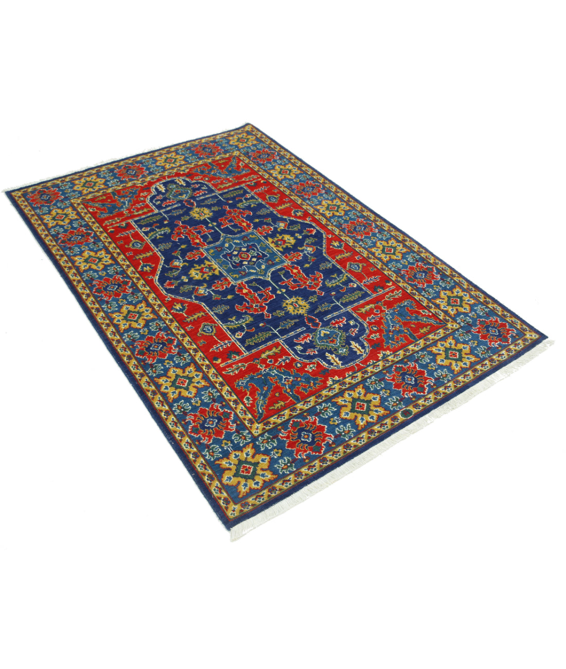 Gulshan Wool & Bamboo Silk Rug - 4'0'' x 5'10'' 4'0'' x 5'10'' (120 X 175) / Blue / Red