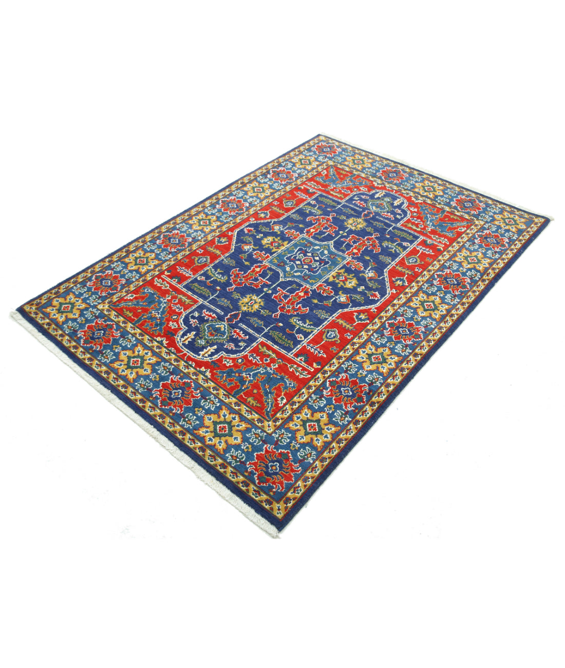 Gulshan Wool & Bamboo Silk Rug - 4'0'' x 5'10'' 4'0'' x 5'10'' (120 X 175) / Blue / Red