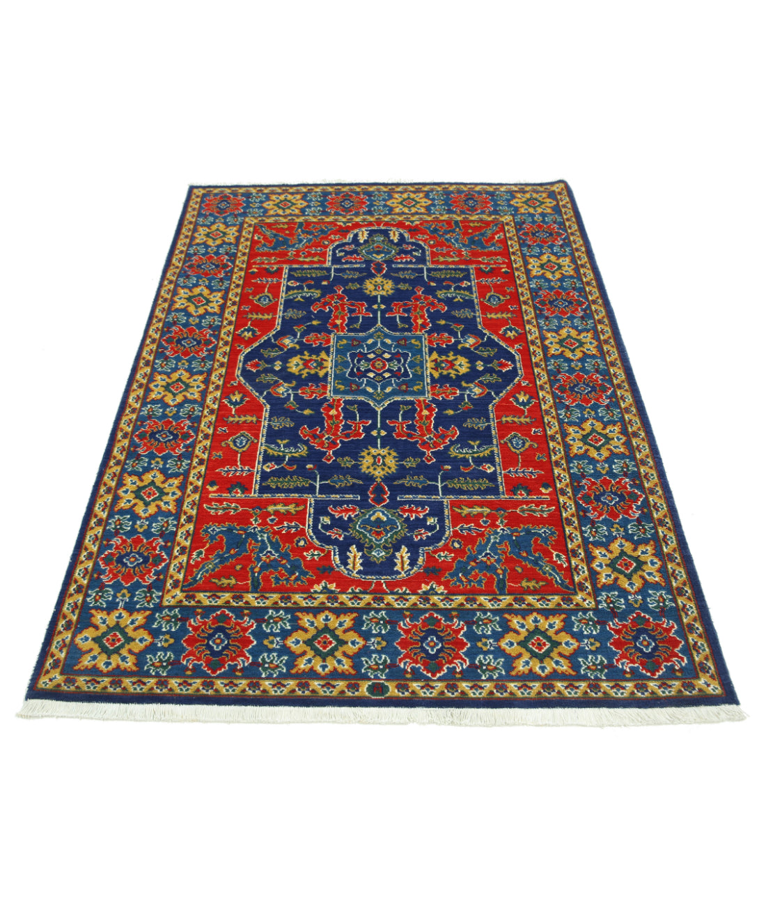 Gulshan Wool & Bamboo Silk Rug - 4'0'' x 5'10'' 4'0'' x 5'10'' (120 X 175) / Blue / Red