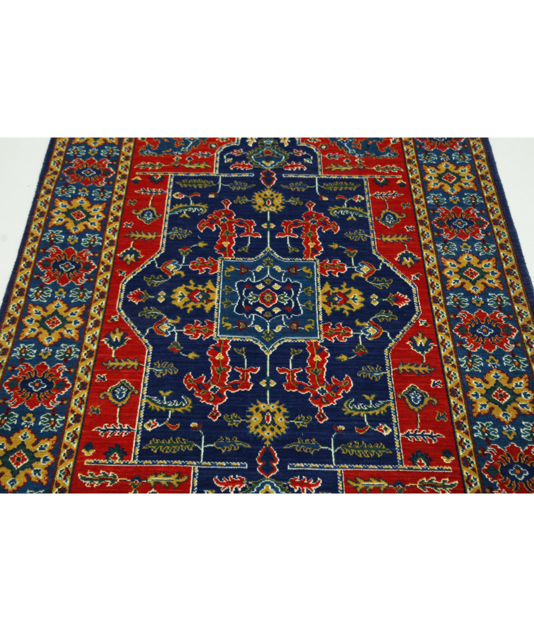 Gulshan Wool & Bamboo Silk Rug - 4'0'' x 5'10'' 4'0'' x 5'10'' (120 X 175) / Blue / Red