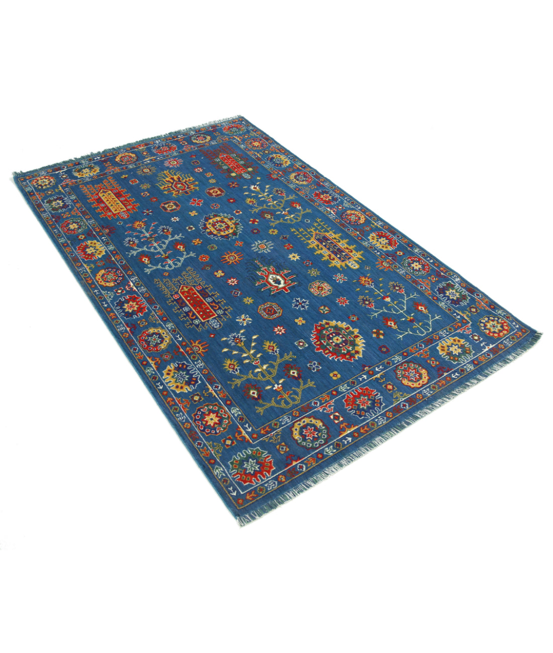 Gulshan Wool & Bamboo Silk Rug - 3'10'' x 6'0'' 3'10'' x 6'0'' (115 X 180) / Blue / Red