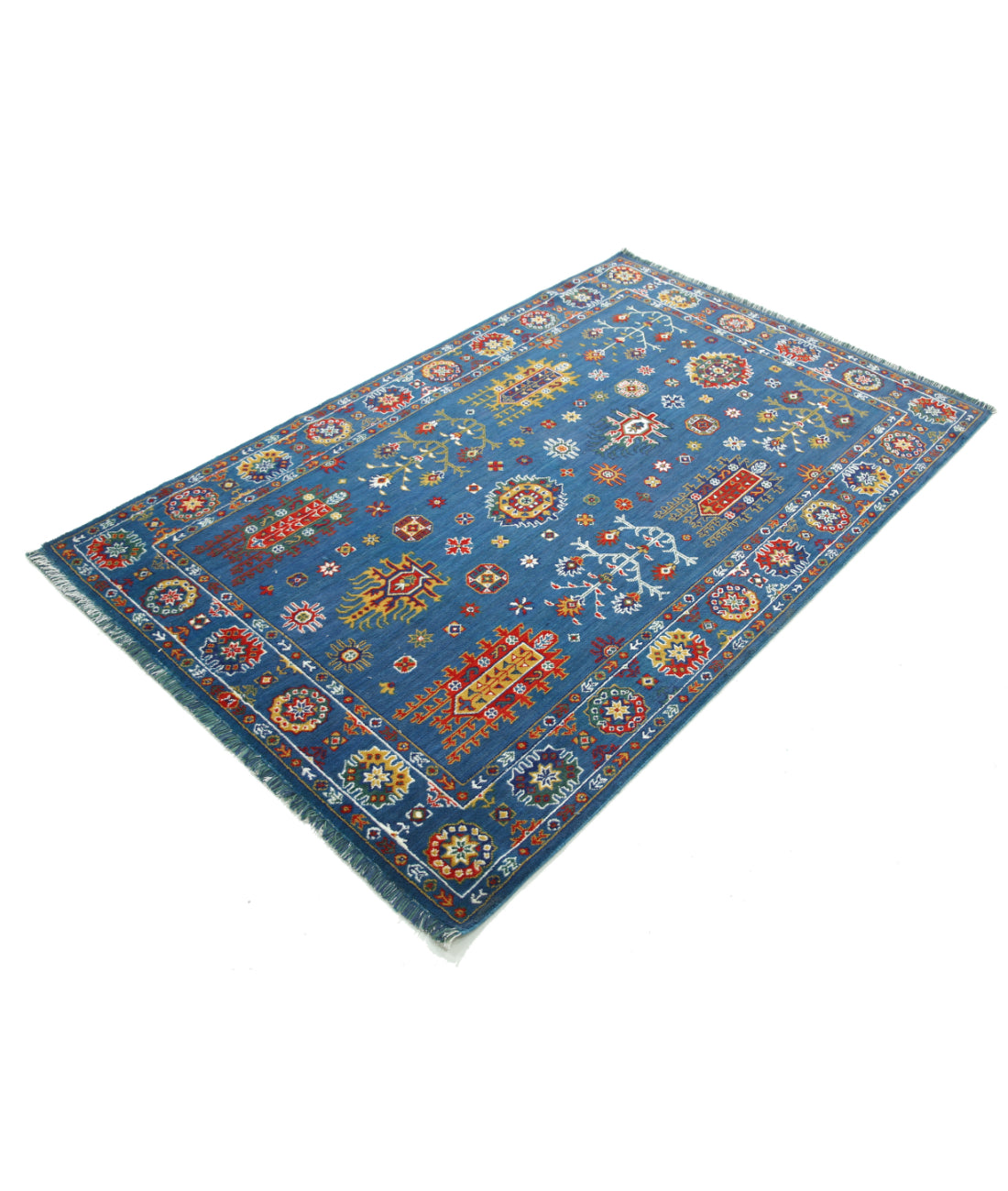 Gulshan Wool & Bamboo Silk Rug - 3'10'' x 6'0'' 3'10'' x 6'0'' (115 X 180) / Blue / Red