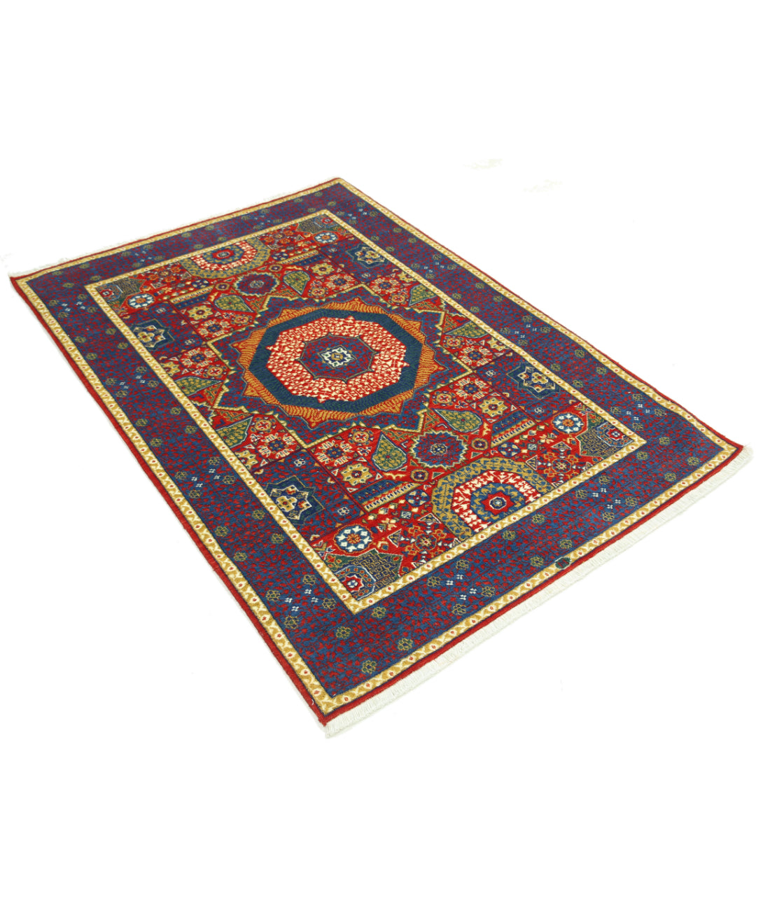 Gulshan Wool & Bamboo Silk Rug - 4'0'' x 5'10'' 4'0'' x 5'10'' (120 X 175) / Red / Blue