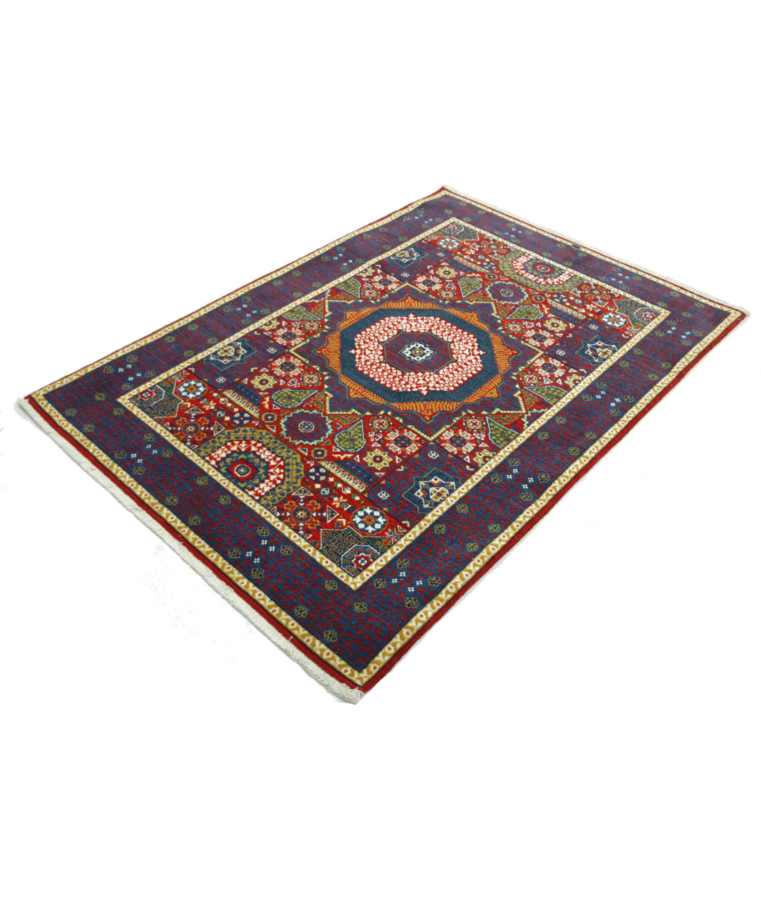 Gulshan Wool & Bamboo Silk Rug - 4'0'' x 5'10'' 4'0'' x 5'10'' (120 X 175) / Red / Blue