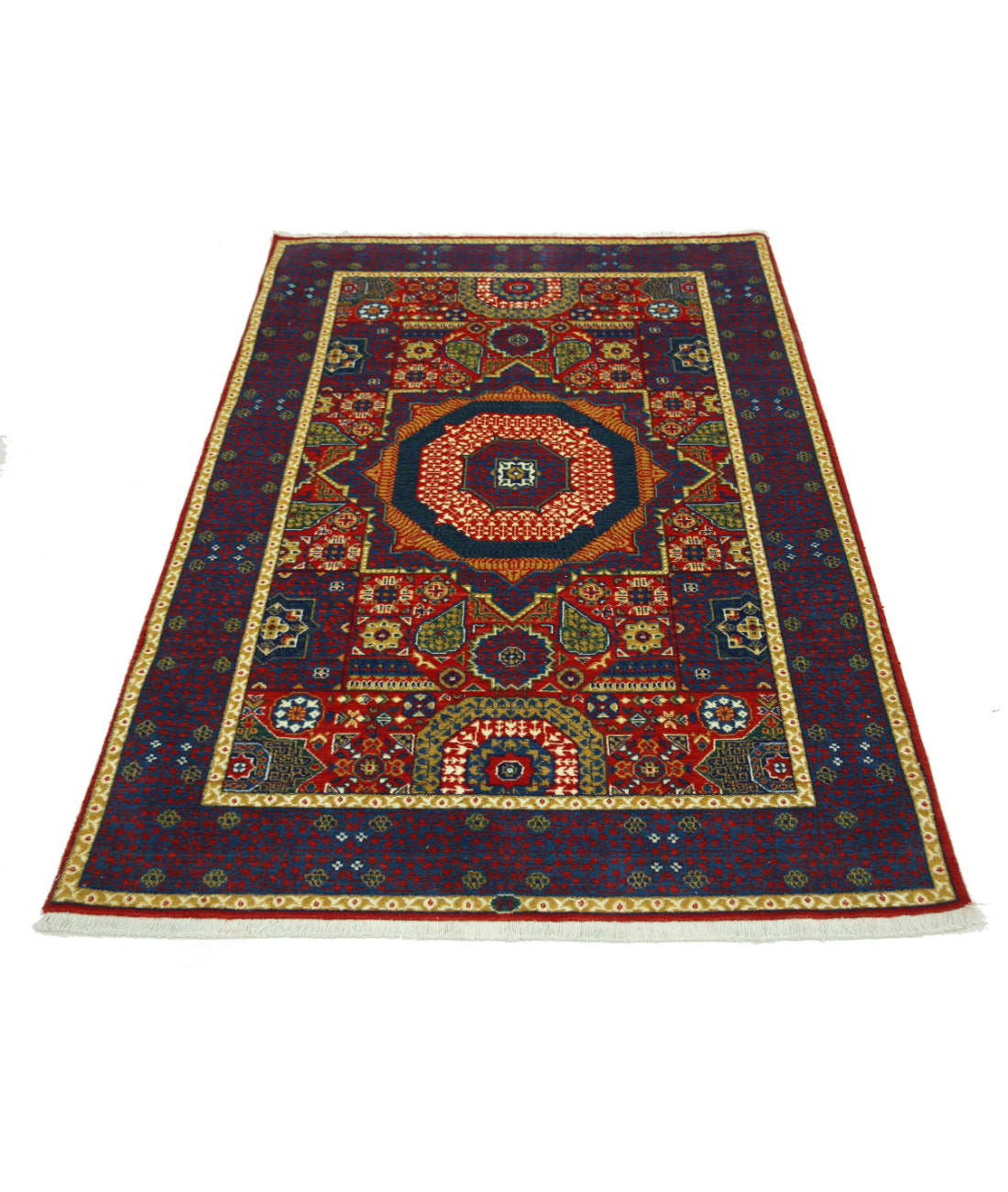 Gulshan Wool & Bamboo Silk Rug - 4'0'' x 5'10'' 4'0'' x 5'10'' (120 X 175) / Red / Blue