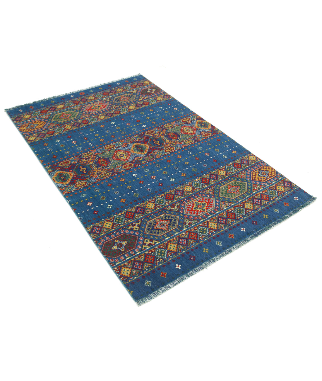 Gulshan Wool & Bamboo Silk Rug - 3'10'' x 6'0'' 3'10'' x 6'0'' (115 X 180) / Blue / Red