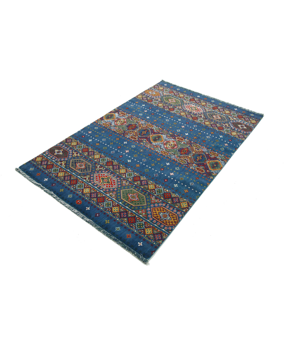 Gulshan Wool & Bamboo Silk Rug - 3'10'' x 6'0'' 3'10'' x 6'0'' (115 X 180) / Blue / Red