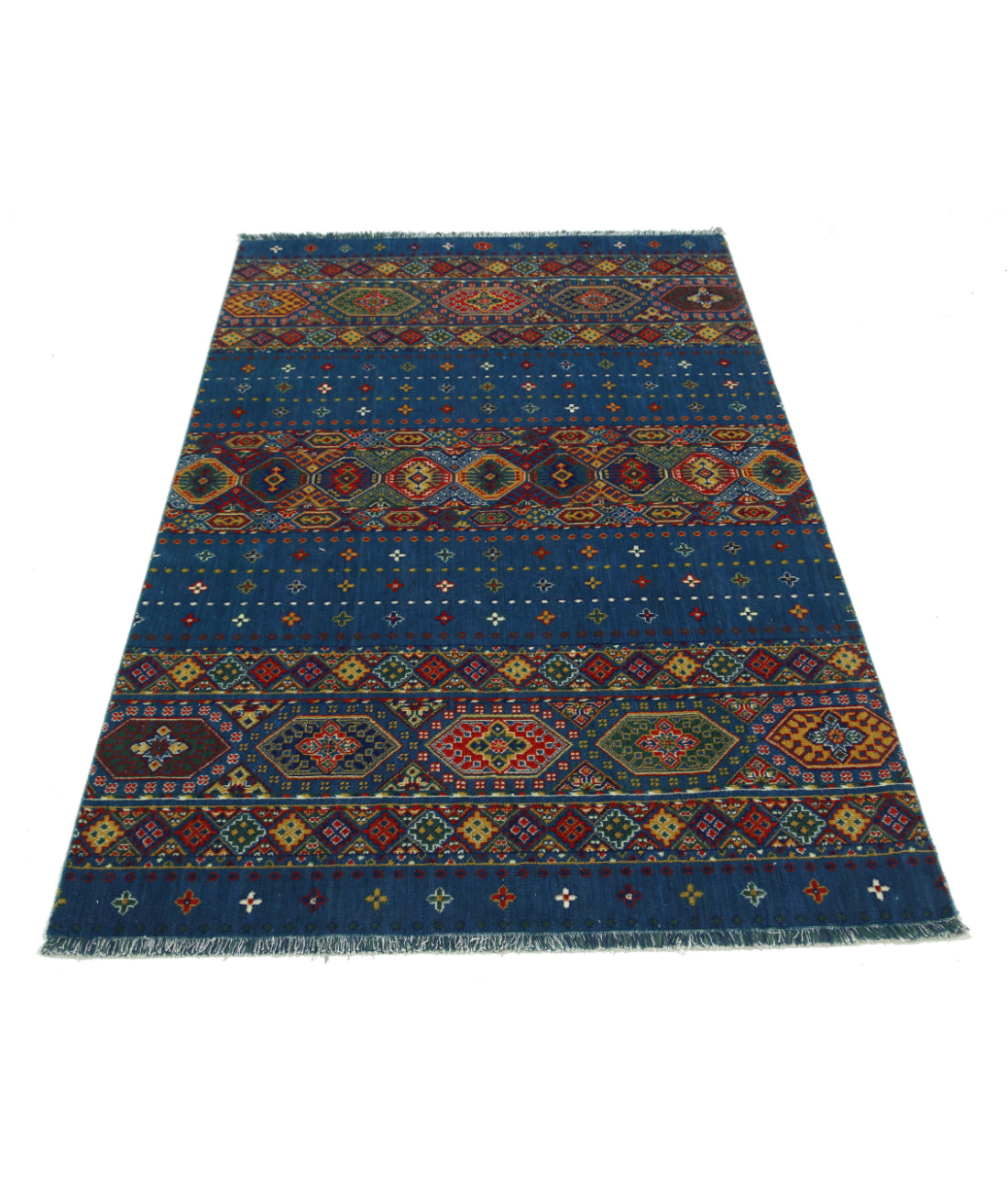 Gulshan Wool & Bamboo Silk Rug - 3'10'' x 6'0'' 3'10'' x 6'0'' (115 X 180) / Blue / Red