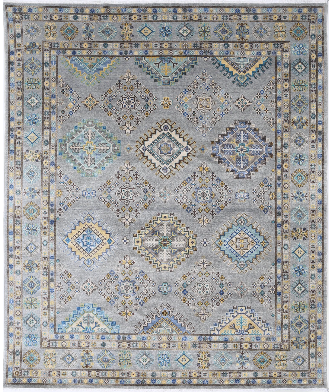 Power Loomed Kazak Wool Rug 7' 9" X 9' 5" 7' 9" X 9' 5" (236 X 287) / Grey / Grey