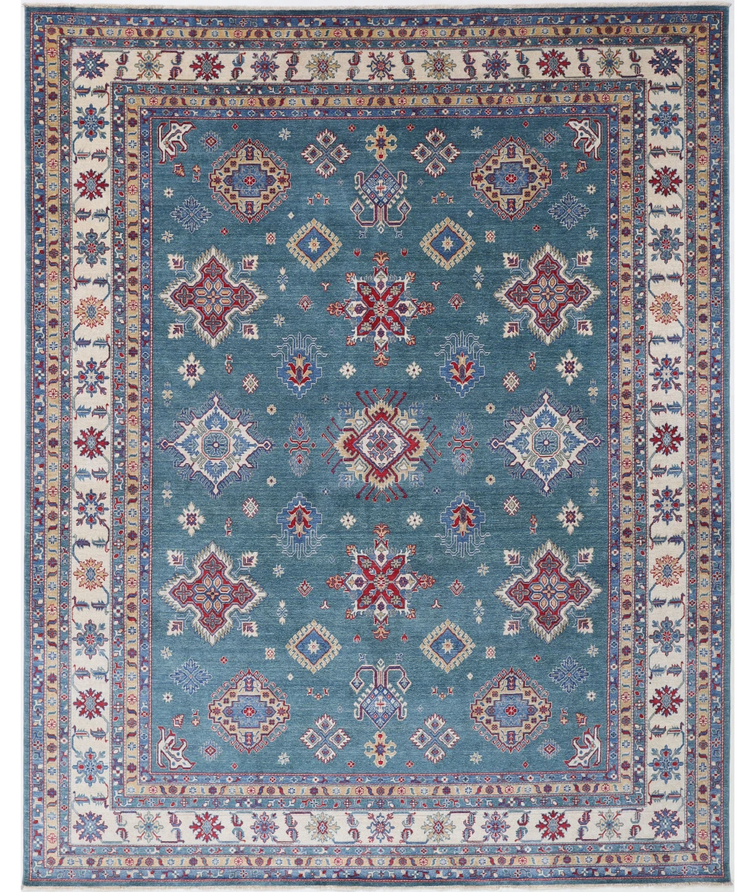 Power Loomed Kazak Wool Rug 9' 4" X 11' 8" 9' 4" X 11' 8" (284 X 356) / Green / Ivory