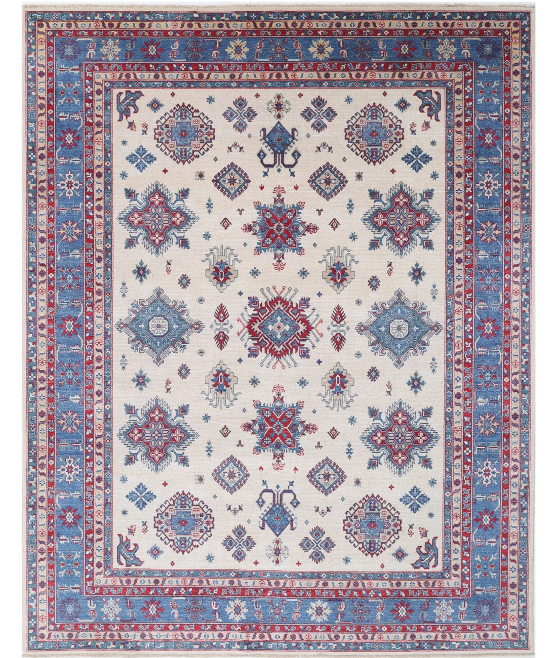 Power Loomed Kazak Wool Rug 9' 3" X 11' 9" 9' 3" X 11' 9" (282 X 358) / Ivory / Blue