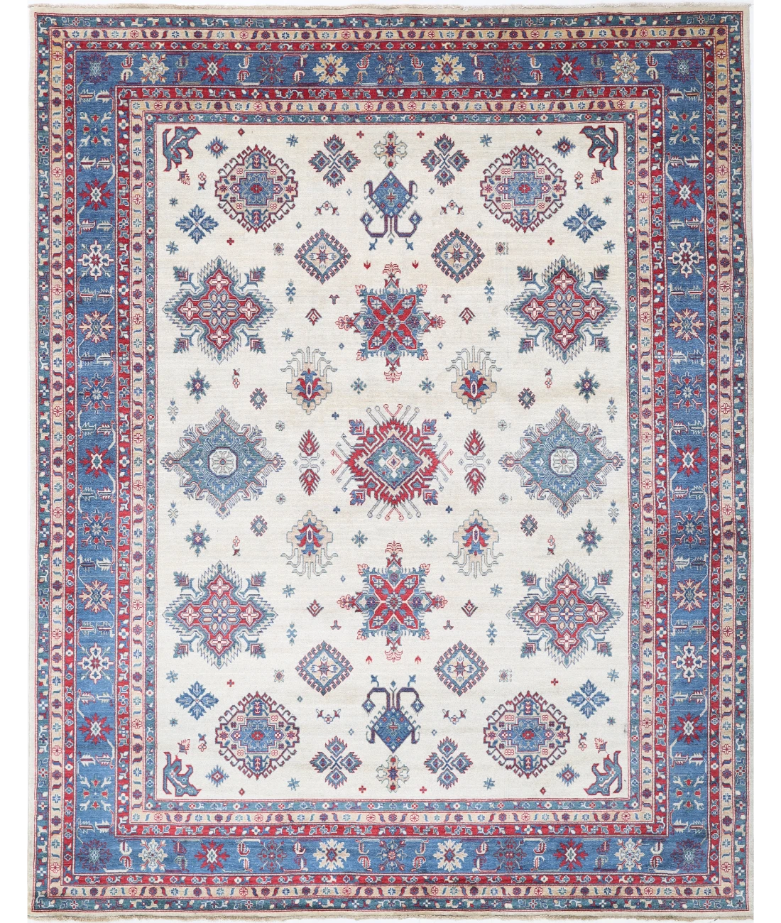 Power Loomed Kazak Wool Rug 9' 3" X 11' 9" 9' 3" X 11' 9" (282 X 358) / Ivory / Blue