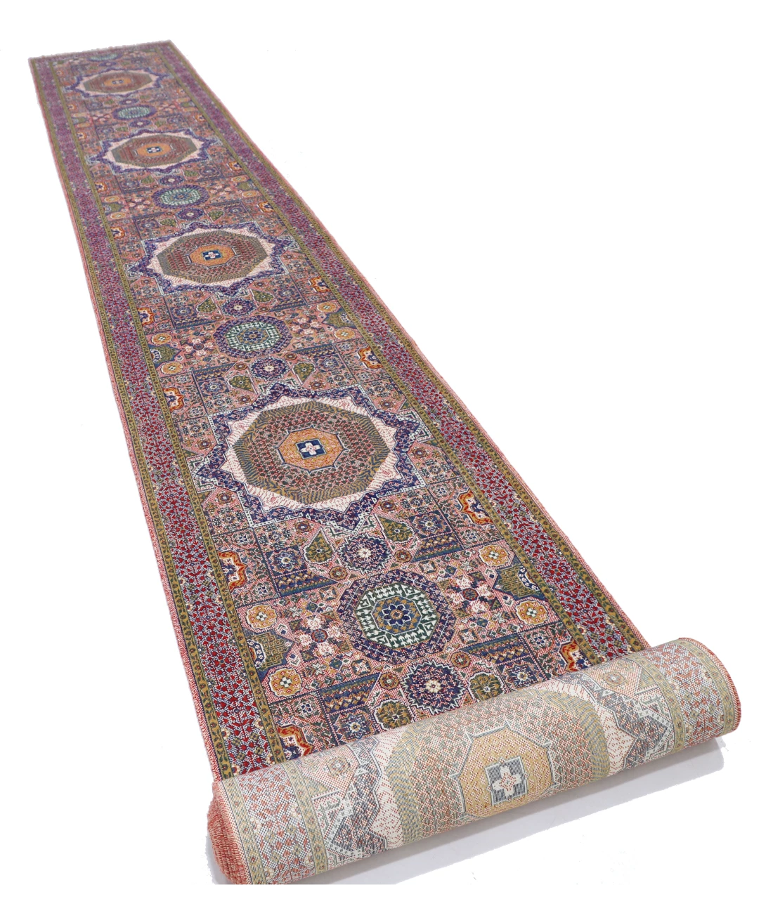 Power Loomed Mamluk Wool Rug 2' 11" X 31' 2" 2' 11" X 31' 2" (89 X 950) / Red / Ivory